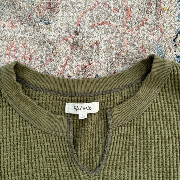 Madewell green split kneck waffle knit long sleeve shirt in medium - Picture 2 of 11